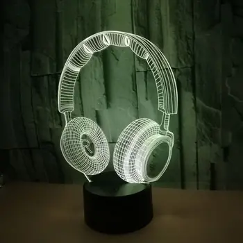3D colorate Lampa DJ Căști de Birou Lămpi de Cască Muzica Cască 3D Lumina de Noapte de Culoare pe Masa din Dormitor de Iluminat Decor Acasă LED-uri Cadou