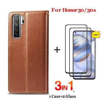 Piele Flip-Caz Pentru Huawei honor 30 Portofel caz+sticla onoare-30 30 ecran protector să acopere cazurile huawei honor 30 s 30