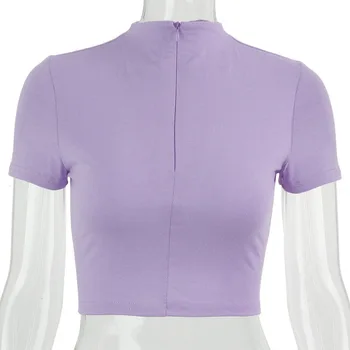 ArtSu Vara Topuri de Cultură Teuri Fermoar Solid Sexy V gât Topuri pentru Femei Tricou Alb Violet Casual Tricou Basic Streetwear TS28033
