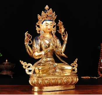 Oferta speciala Buddha# 12 inch -ACASĂ Protecție # Tibetan Nepal Budismul Aurit cu aur de Patru armate statuie a lui buddha Avalokitesvara
