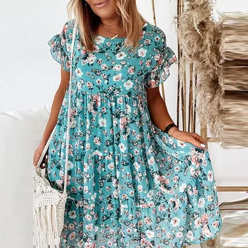 2021 Primăvară-Vară Elegant O-Gât Rochie De Petrecere De Moda Pentru Femei Imprimeu Floral Rochii A-Line Doamnelor Casual Cu Maneci Scurte Rochii Mini