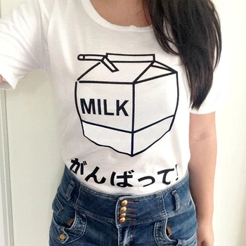 Lapte Casual Imprimat Pe Tricouri Tumblr grunge femei t shirt pastelate estetic fata topuri petrecere art tricouri japoneză tricou tricou kawaii