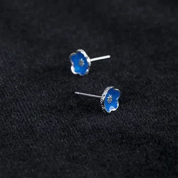 925 Sterling Silver Cercei Blue Drop Glazura Flori De Cires Cercei Stud Pentru Femei De Moda De Flori Simple Bijuterii Ureche
