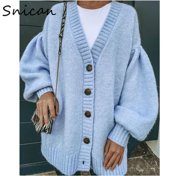 Sncian albastru, flare sleeve v neck pulover supradimensionat za femei de iarna vintage cardigan femme abrigos mujer invierno 2020 sweter zora