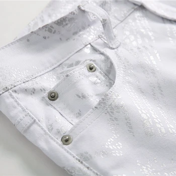 Sokotoo Men ' s argint piele de sarpe alb imprimat blugi de Moda slim fit stretch denim pantaloni