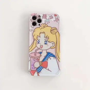 Japonia Desene animate Drăguț Sailor Moon ceai cu bule Artemis Pisica telefon caz pentru iPhone 11 Pro X XR XS MAX 7 8 Plus Anti cădea Înapoi Acoperi