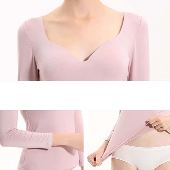 Femei T-Shirt Buili-în Sutien Căptușit Modale Elastice Topuri Tricouri V-Neck Maneca Lunga Sexy Casual coreean Primavara Toamna SA0082