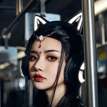 Yowu 2020 NOU 3D drăguț pisica căști wireless APP de control RGB lumini cu HD Micphone cat casco fata casti Cadou pentru prietena