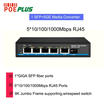 5 porturi de fibră optică, switch-media converter 5*10/100/1000Mbps RJ45+1*SFP 1000M uplink