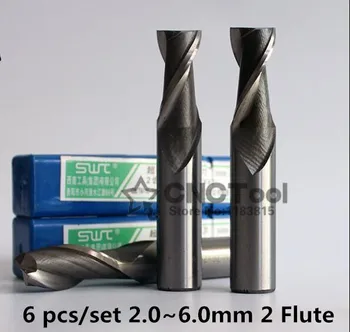 6 buc/set 2.0~6.0 mm 2 Flaut freze Aluminiu frezei de Tăiere CNC ,Strung Instrument,Echipament de freza freza