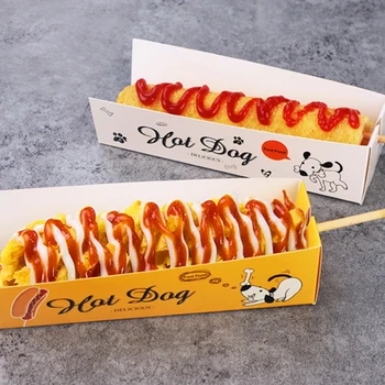 De unică folosință Hotdog Cutie de Hârtie de Calitate Alimentară Cantoon Alimente Prajite Tava Carton Alb Anti-Ulei Cutie de Ambalare Dreptunghi Pachetului Instrument 50pcs