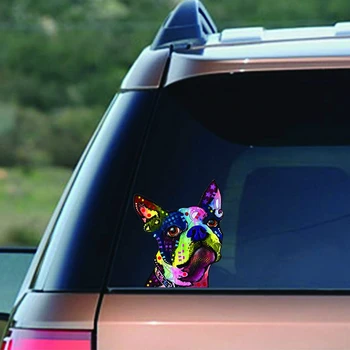 Masina Autocolant Amuzant animale de Companie de Moda Boston Terrier Auto Motociclete Decorative Laptop Fereastra Ceașcă de Artă din PVC, Reflectorizant Decalcomanii,14cm*12cm