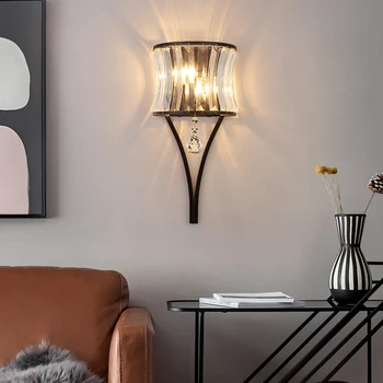 FKL Moderne Lumini de Perete Cristal Negru combinație lampă de perete camera de zi TV de perete de fundal creative dormitor Interior lămpi