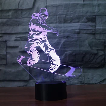 Snowboarding Model 3D Lumina de Noapte LED Iluzia de Schi Men 3 Lampa LED 7 Culori Schimbare USB Remote Touch Copilul Sleeppin Lampa cel Mai frumos Cadou
