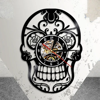Mexican Craniu Decorativ Ceas de Perete Ziua De Mort Dia De Los Muerte disc de Vinil Ceas de Perete cu Design Modern 3D ceasuri de Perete Decor