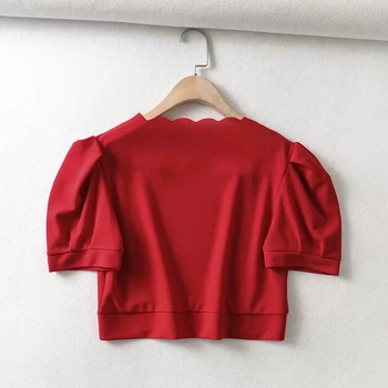Za Doamnă Dulce de Vară Scurt Puff Maneca Scurta Tricouri 2020 Fete de Moda Decorare Arc Roșu Femeie Tricou Topuri mujer camisetas