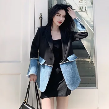 Sacou Femei 2020New Toamna coreean Vrac Moda Denim Cusut Sacou Strat de sex Feminin de Primăvară Liber Jacheta NS2342