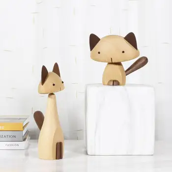 Nordic Din Lemn Cat Figurine Creative Rotativ Naturale, Lemn De Fag Copil De Cameră Decor De Artizanat & Cadouri De Moda Pisică Grasă Obiecte De Artizanat Noi