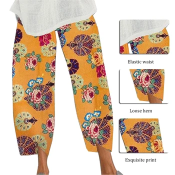 Vintage Lenjerie de Pantaloni de Vara pentru Femei Pantaloni Casual, Talie Elastic Asimetric Pantalon Femei Trunchiate Pantaloni Supradimensionate