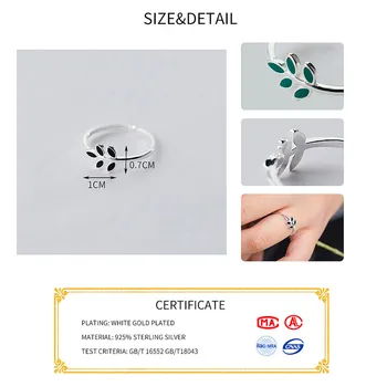 INZATT Real Argint 925 Minimalist Negru Verde Frunze de Email Inel Reglabil Pentru Femei Partid Moda Bijuterii Accesorii