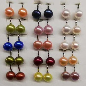 En-gros 15pairs multicolors clip cercei cu perle de 9mm argint placat cu transport gratuit