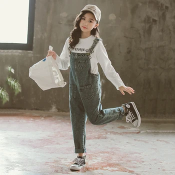 New Sosire Toamna Anului 2020 Stil Coreean Grupa De Fete Adolescente Generală Pantaloni Retro Moda Copil Fete Denim Pantaloni Largi Casual, Salopete, #8952