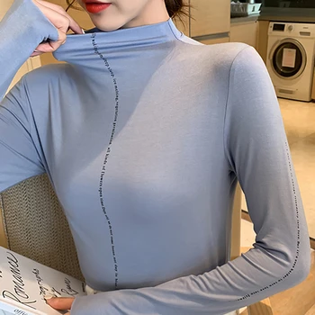 TWOTWINSTYLE Minimalist Femei Tricou Guler Subțire, mai Puțin Este Mai mult-coreean Camasi Pentru Femei 2020 Toamna de Mari Dimensiuni de Moda Noua