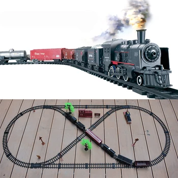 Electrice de cale Ferată Clasică Tren de Marfă Apă Locomotiva cu Aburi Playset cu Fum de Simulare Tren Electric Puzzle Jucarii