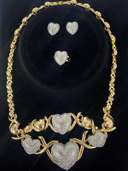 XO seturi de bijuterii placat cu aur 14K nunta cravată coliere pandantiv pentru femei cercei display cadou de Crăciun fată cadouri