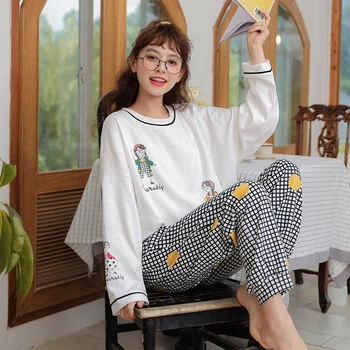 CAIYIER Vânzare Fierbinte 2020 Capsuni Roz de Bumbac Imprimare Pjamas Set de Toamna Iarna Femei Casual Pijamale Desene animate Fete de Lounge Homewear