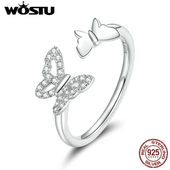 WOSTU 2020 Nou Fluture Inel Argint 925 Stralucitoare de Zirconiu Reglabil Dimensiune Inel Pentru Femei Elegante Degetele de Bijuterii CTR141