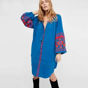 BOHO-a INSPIRAT femei bluze lungi tricouri lantern maneca embroiderd ciucure plus dimensiune bluza topuri de vara femei bluze hippie blusas