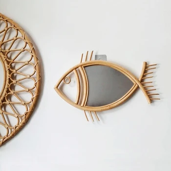 Rattan Inovatoare De Decorare Arta De Pește Forma Oglindă De Machiaj Dressing Agățat De Perete Oglinzi Acasă Fotografie Prop