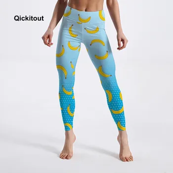 Qickitout Femei Jambiere Banana Digital Print Pantaloni Femei Stretch Talie Mare Pantaloni pentru Fete Pantaloni Casual Uscare Rapidă Haine