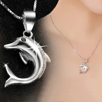 XIYANIKE 925 Sterling Silver Dolphin Lovers Pandantiv Nu Chian Colier si Pandantiv Pentru Femei Bijuterii Fine Collares VNS8110