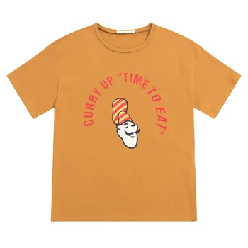 2018 Vara Noi Femei din Bumbac Tricou O-Gat Maneci Scurte CURRY TIMP SĂ MĂNÂNCE Tipărite Stil Preppy INS Fierbinte Femme T-shirt Tee Top