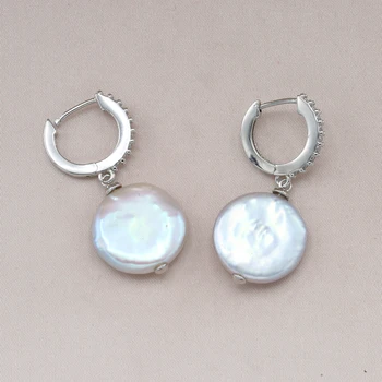 BaroqueOnly 14-16mm buton plat perle picătură cercei real natural de apă dulce pearl bijuterii argint 925