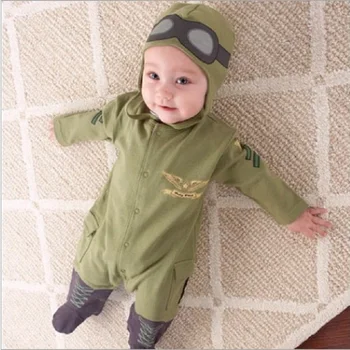 Aviator Salopetă Pentru Copii + Capac Haine De Băieți Nou-Născuți Salopete Pentru Sugari Îmbrăcăminte Generală Bebe Roupas Pilot Costume Verzi Tinute Topuri