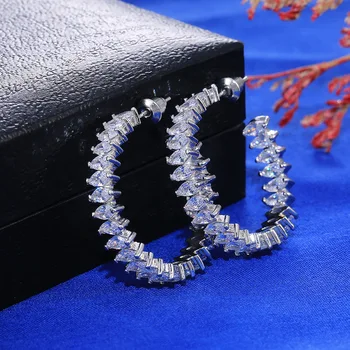 De lux Micro Pavate CZ Piatra Hoop Cercei Placate cu Argint Cercei Cerc Mare pentru Femei Petrecerea de Nunta Elegante, Bijuterii G5C319