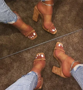 Femei papuc de vara noi sandale cu toc Slide doamnelor modă în aer liber, Confort aluneca pe toc Gros tocuri inalte pantofi femeie S566