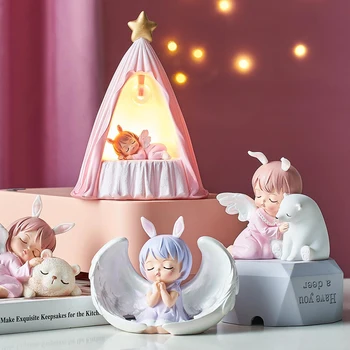 Înger Drăguț Copil Figurine Zână Grădină Miniaturi Rășină Ornamente Fata Elf Statuie Decor Acasă Decor Camera Pentru Copii Cadouri