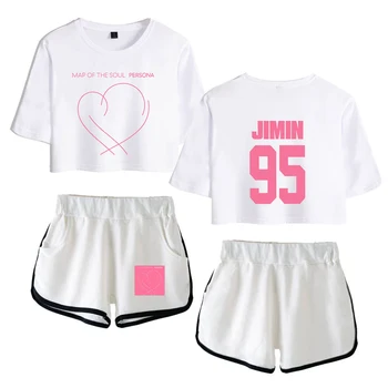 Noi JIMIN J-HOPE V Al Sufletului Persona Două Piese Uza de Vara T-Shirt Și pantaloni Scurți pentru Femei Costum Crop Top + pantaloni Scurți de Trening