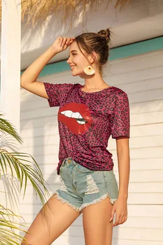 Femei de vară cu Mânecă Scurtă T-Shirt Cu Print Leopard O-Neck Slim Top Crop 2021 Doamnelor Moda New Street Personalitate T-Shirt