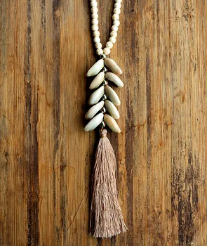 6mm piatră Albă șirag de mărgele colier handmade Naturale shell tassel colier lung pentru femei bijuterii