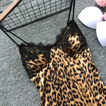 Fierbinte Sexy Femei Leopard Imprimate Dantelă Rochie De Noapte Lenjerie V Gât Rochie De Noapte De Vară Pijamale Spaghete Curea Noapte De Somn Purta
