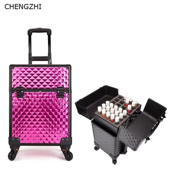 CHENGZHI Femei Multifuncțional de bagaje rulare spinner cosmetice machiaj cărucior caz pe roți