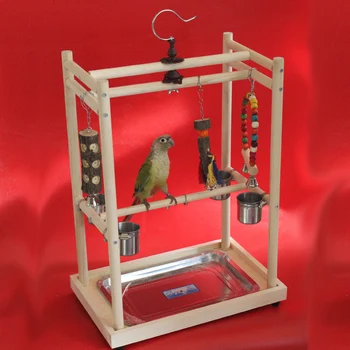 Pasăre lemn Playstand Papagali de Formare Stand Biban Sport Pasăre Jucarii Cu Oțel Inoxidabil Căni Pasăre Accesorii Consumabile HW042