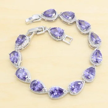 Nobil Argint 925 Seturi de Bijuterii Pentru Femei Violet Pietre Semi-pretioase Inel Cercei Pandantiv Colier Bratara Cadou de Nunta