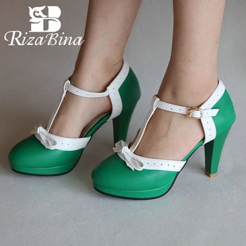 RIZABINA Dimensiune 32-48 Femei Sandale cu Toc arc Pantofi de Vara pentru Femei Platforma Toc Patrat Sandalias Petrecere de Nunta Pantofi de Încălțăminte