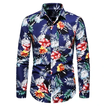 2020 Nouă Bărbați Tricou Imprimat Topuri de sex Masculin Slim Fit Maneca Lunga Floare Tricouri Casual cu Print Floral Shirt M-2XL